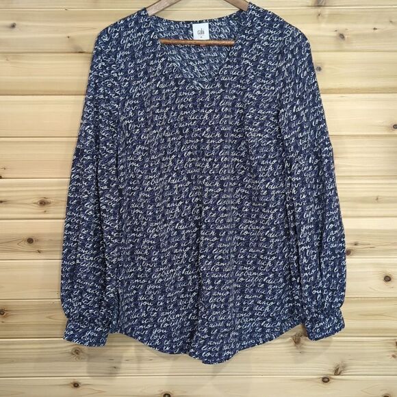 CAbi #5336 Te Amo Blouse Navy Blue Print Size Medium - Picture 1 of 10